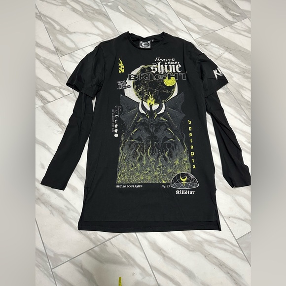 Killstar Longsleeve goth gothic satanic shirt moon print devil bat print graphic - Picture 1 of 11